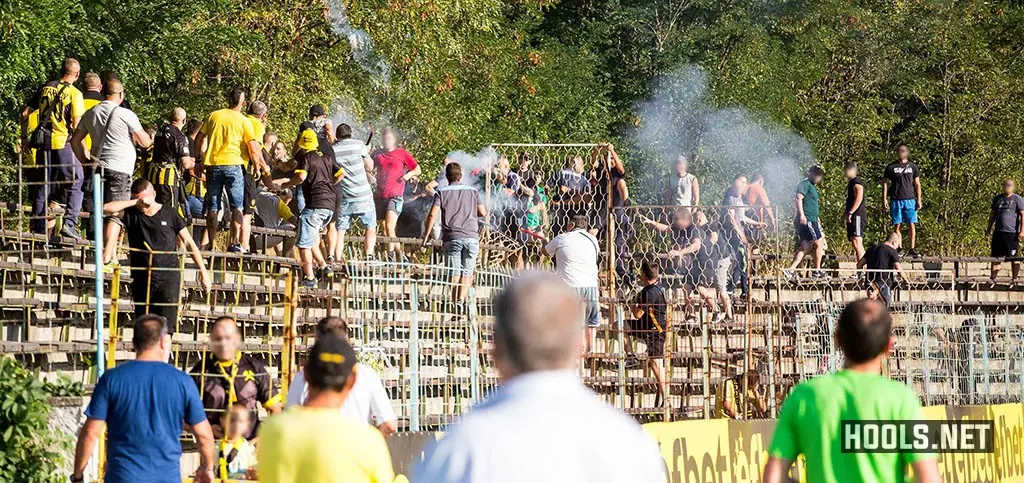 Hebar Pazardzhik and Minyor Pernik fans fight on the terraces