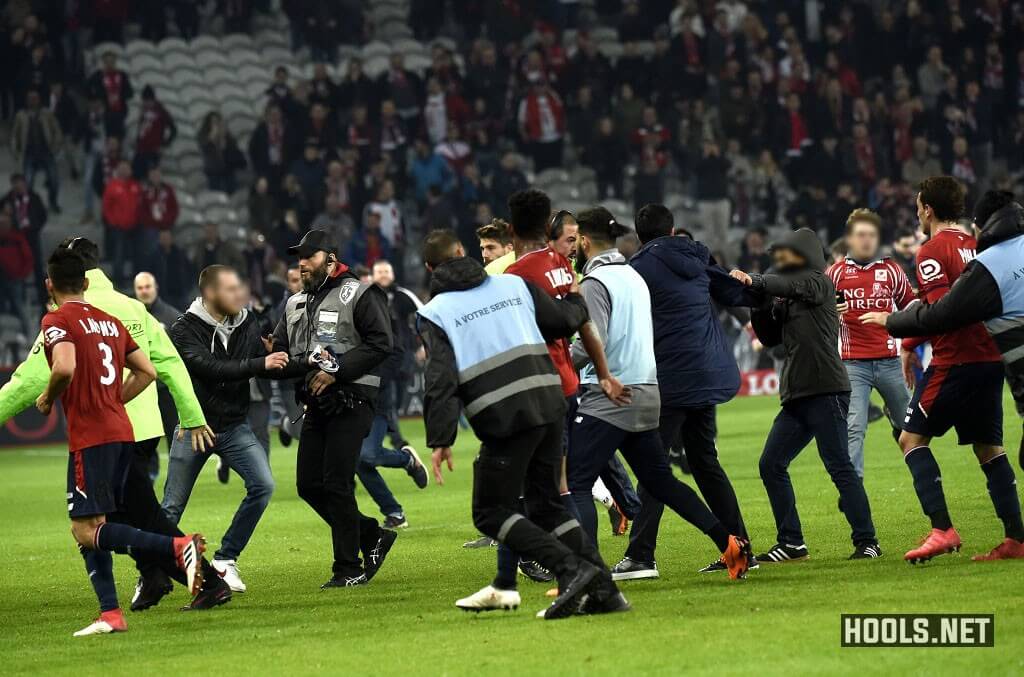 Lille fans confront their own players after the 1-1 home draw with Montpellier