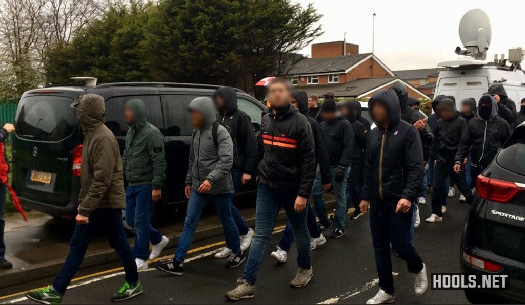 Roma hooligans make their way to Anfield for the Champion League match against Liverpool. 