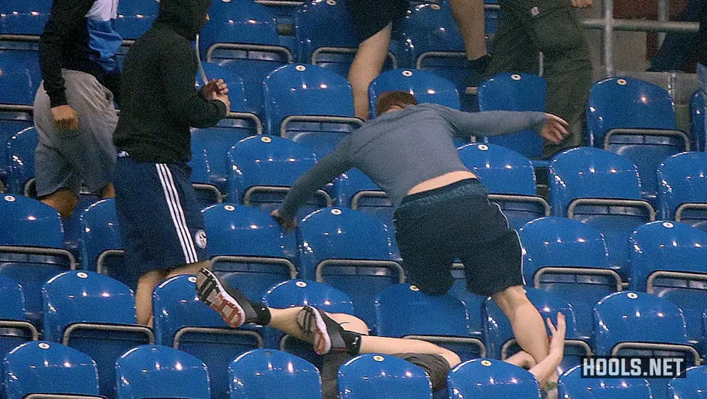 Schalke and Eintracht Frankfurt hooligans clash at the end of their German Cup semi-final