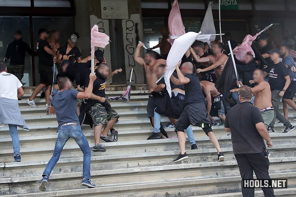 Palermo fans fight among themselves in the stands during their Serie B match against Salernitana.