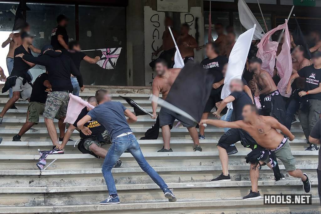 Palermo fans fight among themselves in the stands during their Serie B match against Salernitana.