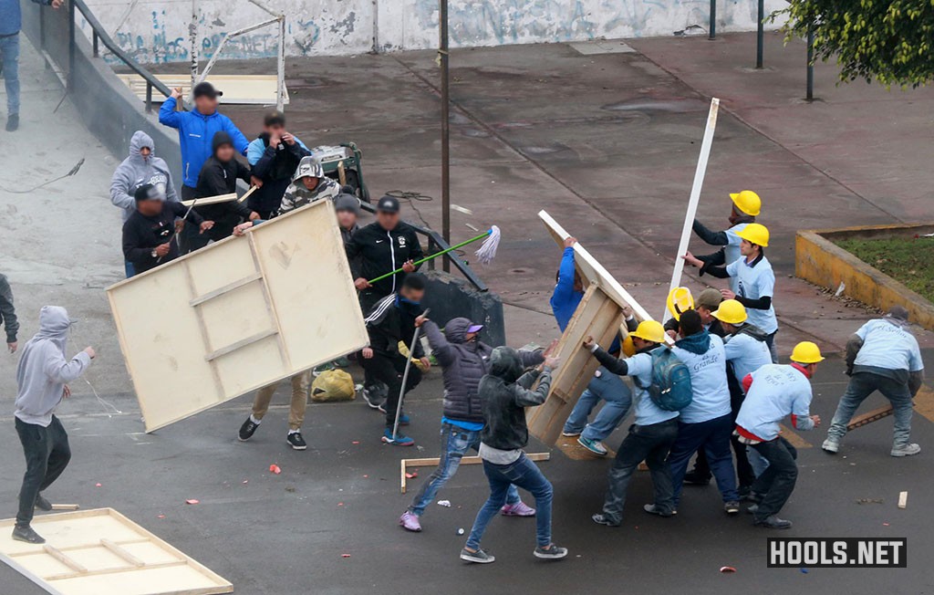 Alianza Lima fans and evangelical Christians clash over a land dispute near the Alejandro Villanueva stadium.