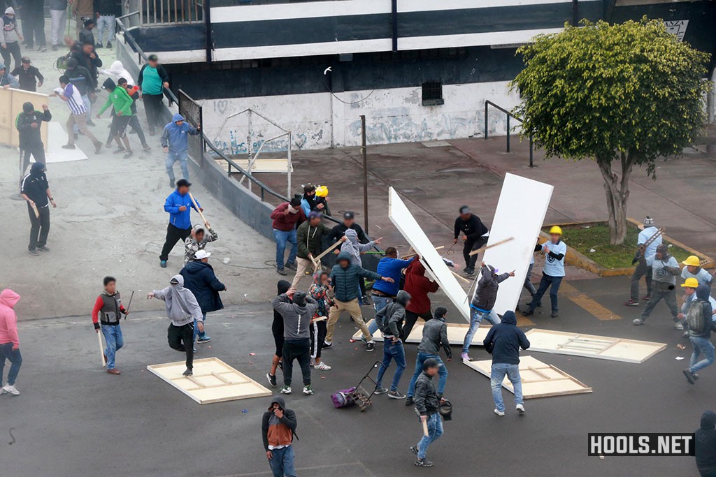 Alianza Lima fans and evangelical Christians clash over a land dispute near the Alejandro Villanueva stadium.