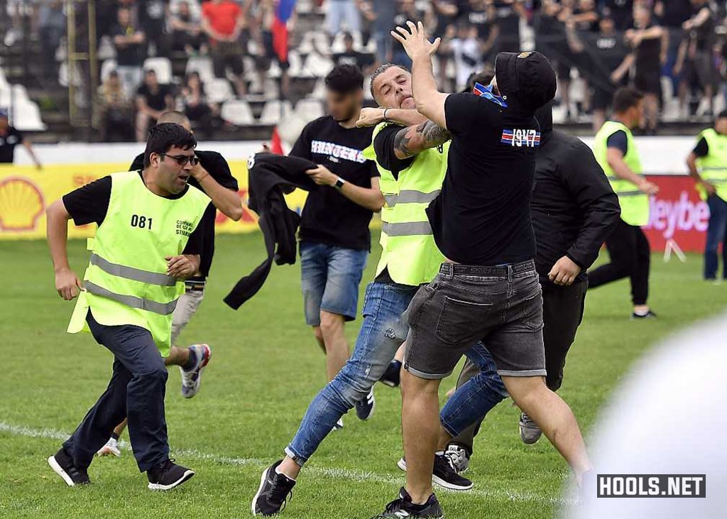 CSA Steaua Bucuresti fans fight with stewards following their match against Carmen Bucuresti.