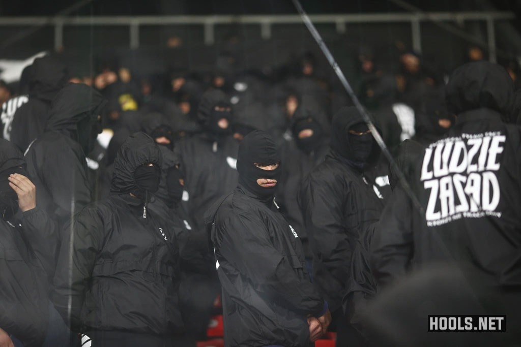 Slask Wroclaw hooligans in the away end at Widzew Lodz.