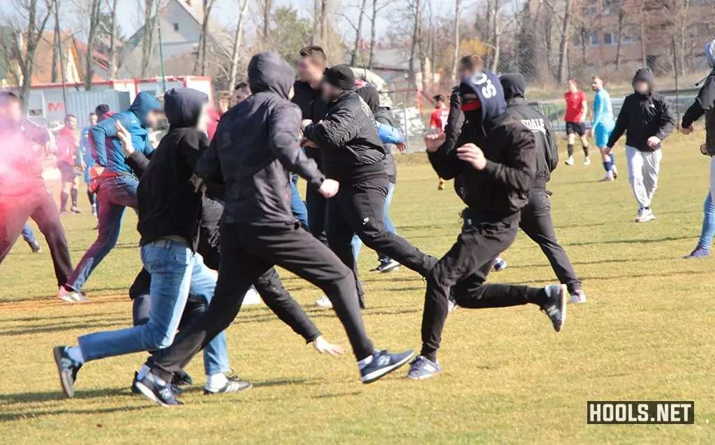 Pecsi MFC and Cibalia fans clash during their friendly match