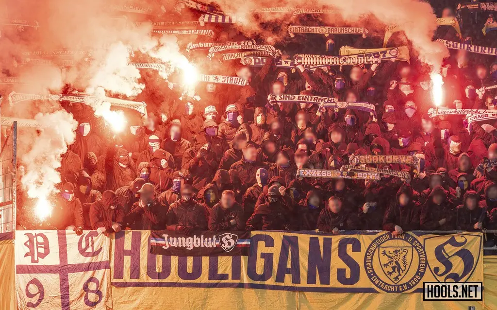 Eintracht Braunschweig fans in the away end at the Niedersachsen Stadium