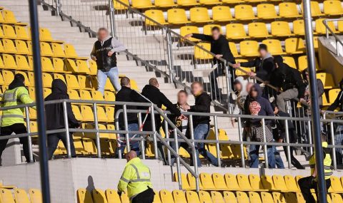 Alemannia Aachen v RW Essen: Fans clash in the stands during match