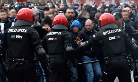 Marseille fans clash with Athletic Bilbao supporters and police before Europa League tie