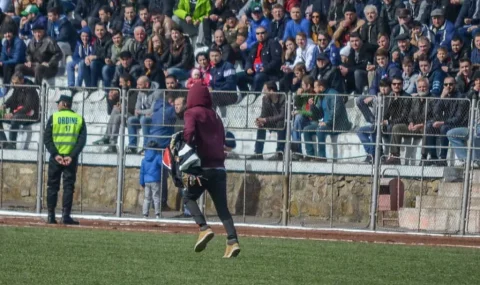 Rapid Bucharest fan steals flag from Rapid Suceava fans during match