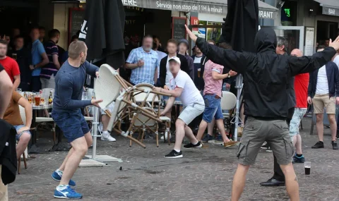 England and Wales fans clash with Russian fans in Lille