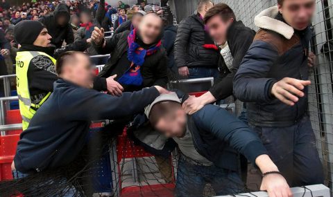 CSKA Moscow and Zenit fans fight in stands during match