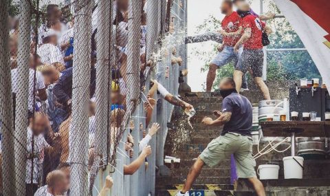 Fans clash at Zbrojovka Brno v Banik Ostrava match