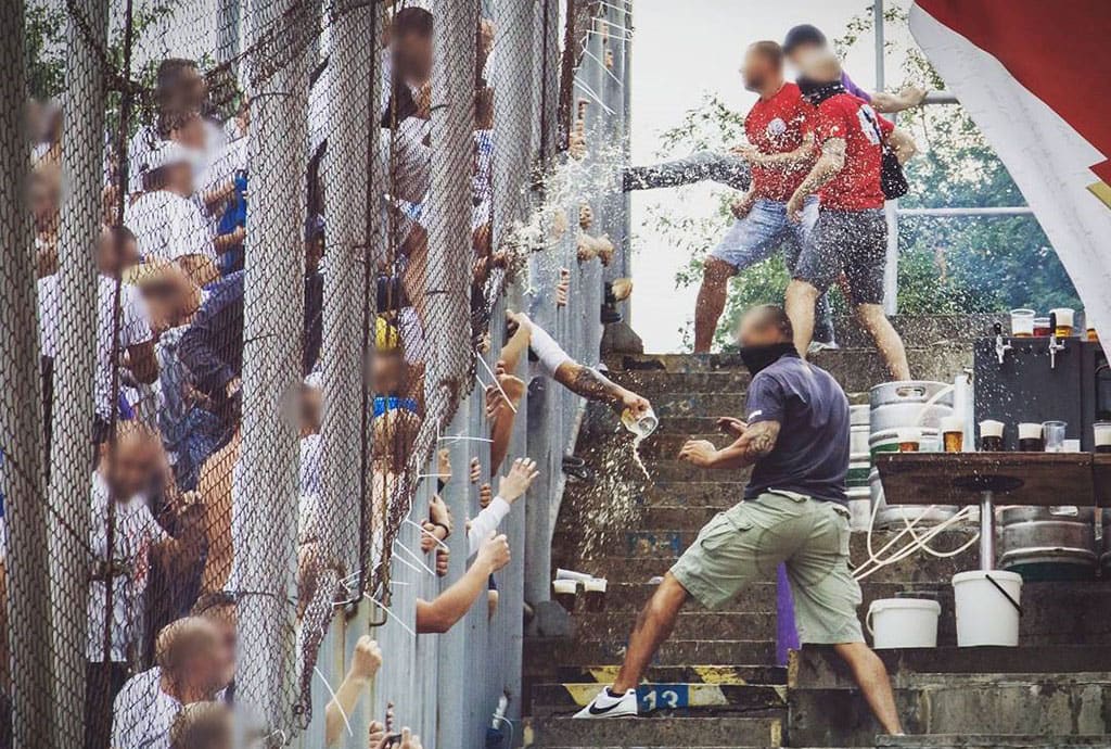 Fans clash at Zbrojovka Brno v Baník Ostrava match