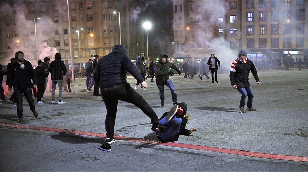 Athletic Bilbao and Spartak Moscow fans clash before Europa League tie