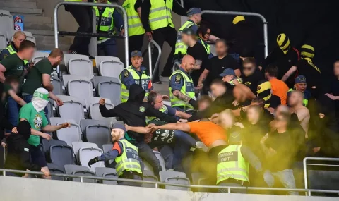 Fight breaks out between Hammarby and AIK fans at Tele2 Arena