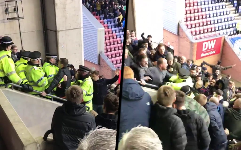 Bolton fans clash with cops at DW Stadium