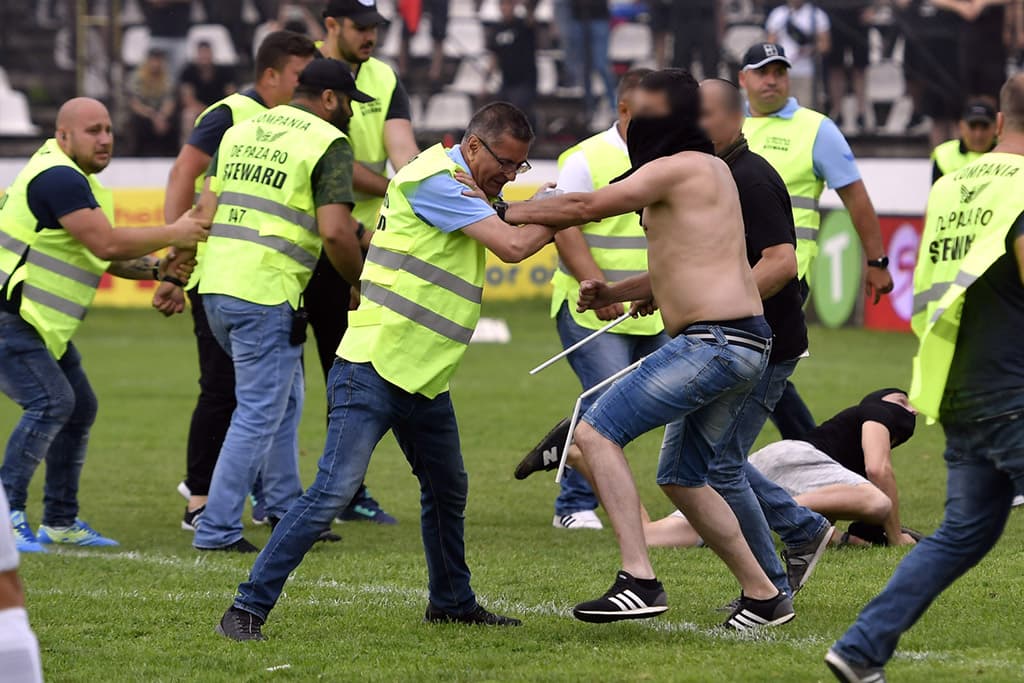 The fans from Steaua Bucuresti fight with the police in the stands News  Photo - Getty Images