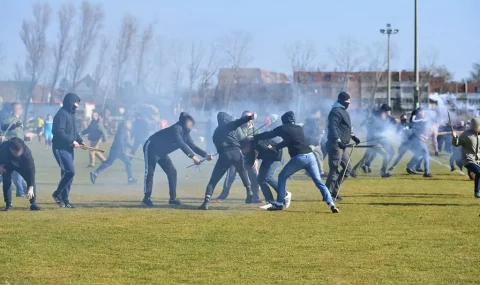 Pecsi MFC and Cibalia fans clash during friendly