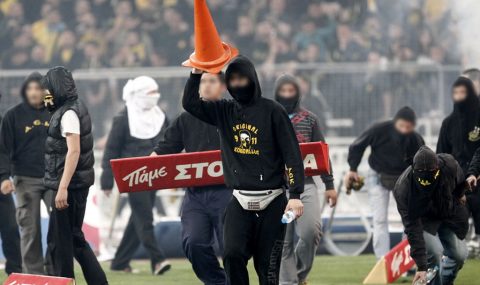 30 April 2011: AEK fans clash with police following Greek Cup win