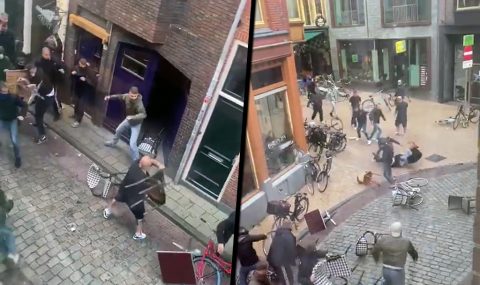 Groningen and Arminia Bielefeld hooligans clash in street ahead of friendly