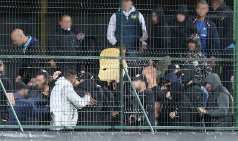 Levski fans fight each other during match at Botev