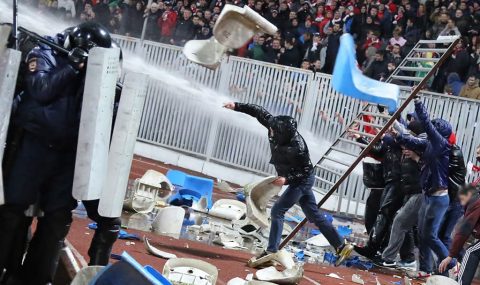 30 October 2013: Spartak Moscow fans riot during Russian Cup match