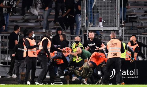 Angers and Marseille fans fight on pitch following Ligue 1 match