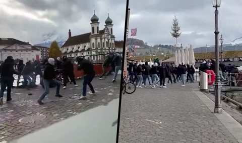 Luzern and Basel hooligans clash in street brawl before match