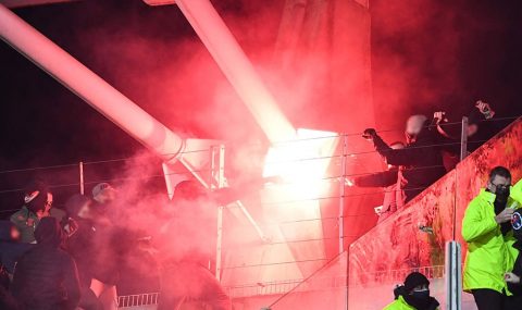 Paris FC and Lyon hooligans fight in stands at half-time