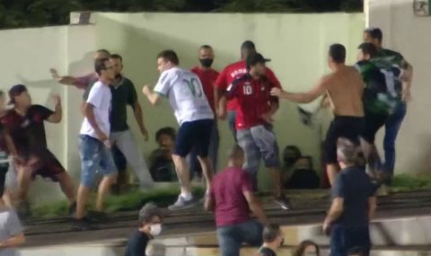 Fans fight at Maringa vs Athletico Paranaense game