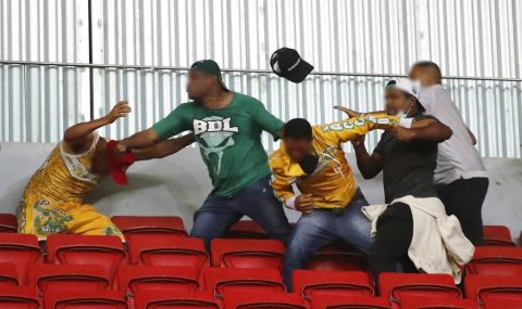 Gama and Brasiliense fans fight in stands during match