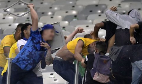 Brazil fans fight each other during World Cup qualifier with Paraguay