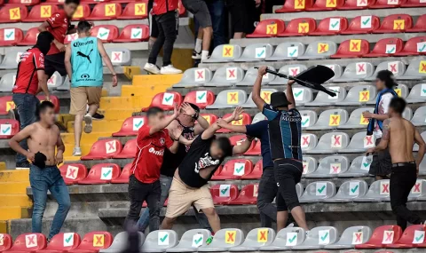 Fans clash during Mexican top-flight match between Queretaro and Atlas