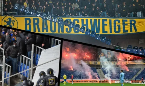 Eintracht Braunschweig fans throw flares on pitch and rip out seats during game at Hannover