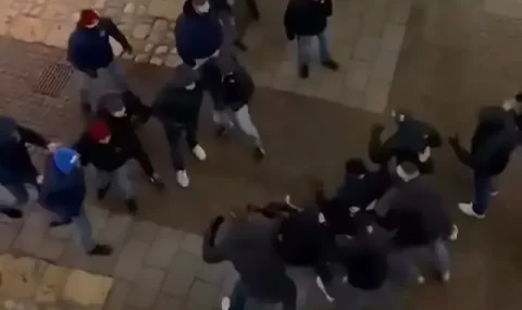 Heidenheim and Freiburg hooligans brawl in street before Bundesliga game