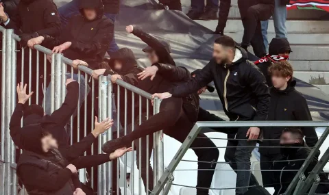 Bordeaux and Nice fans fight in stands before kick-off