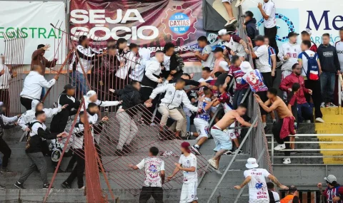 Fans fight on terraces at Caxias v Figueirense Serie C match in Brazil