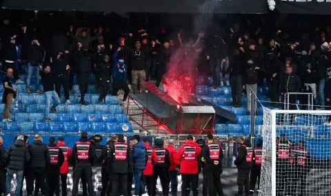 Montpellier fans throw flares and start fire in stands during match v Saint-Etienne