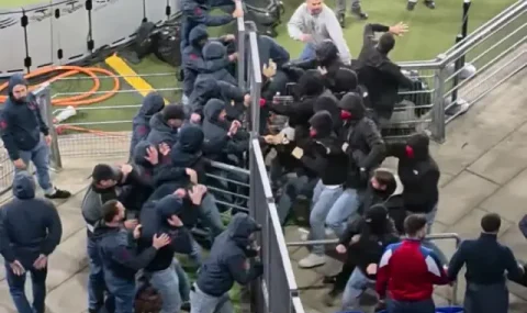 Fans scuffle before Basel v Stuttgart