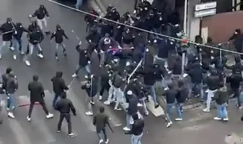 Fans clash before Como v Bologna