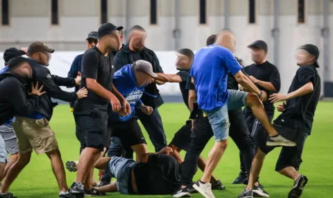 Hapoel Petah Tikva and Beitar fans clash before kick-off